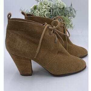 Lucky Brand Unitas Women's Size 7 Suede Ankle Lace Up Booties Brown Stack Heel
